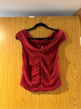Free People red Ruched off-shoulder Top